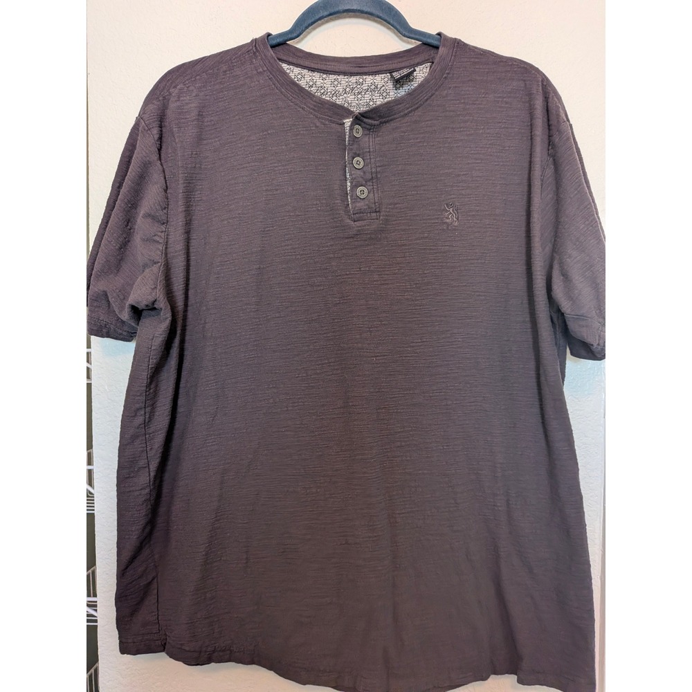 Lions Crest by English Laundry Mens XL Henley Shirt Gray Short Sleeve Logo